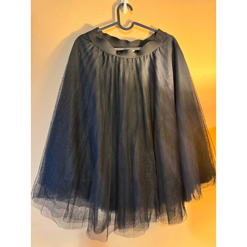 Charlotte Russe Womens Black Tulle Mesh Midi Skirt Elastic Waist A-Line Size S